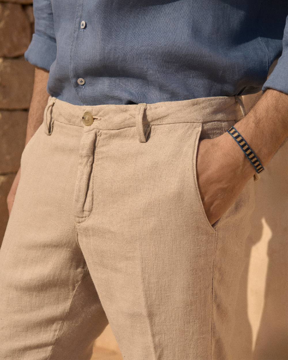 Manebí Woven Linen Milano Trousers - Kaki Beige