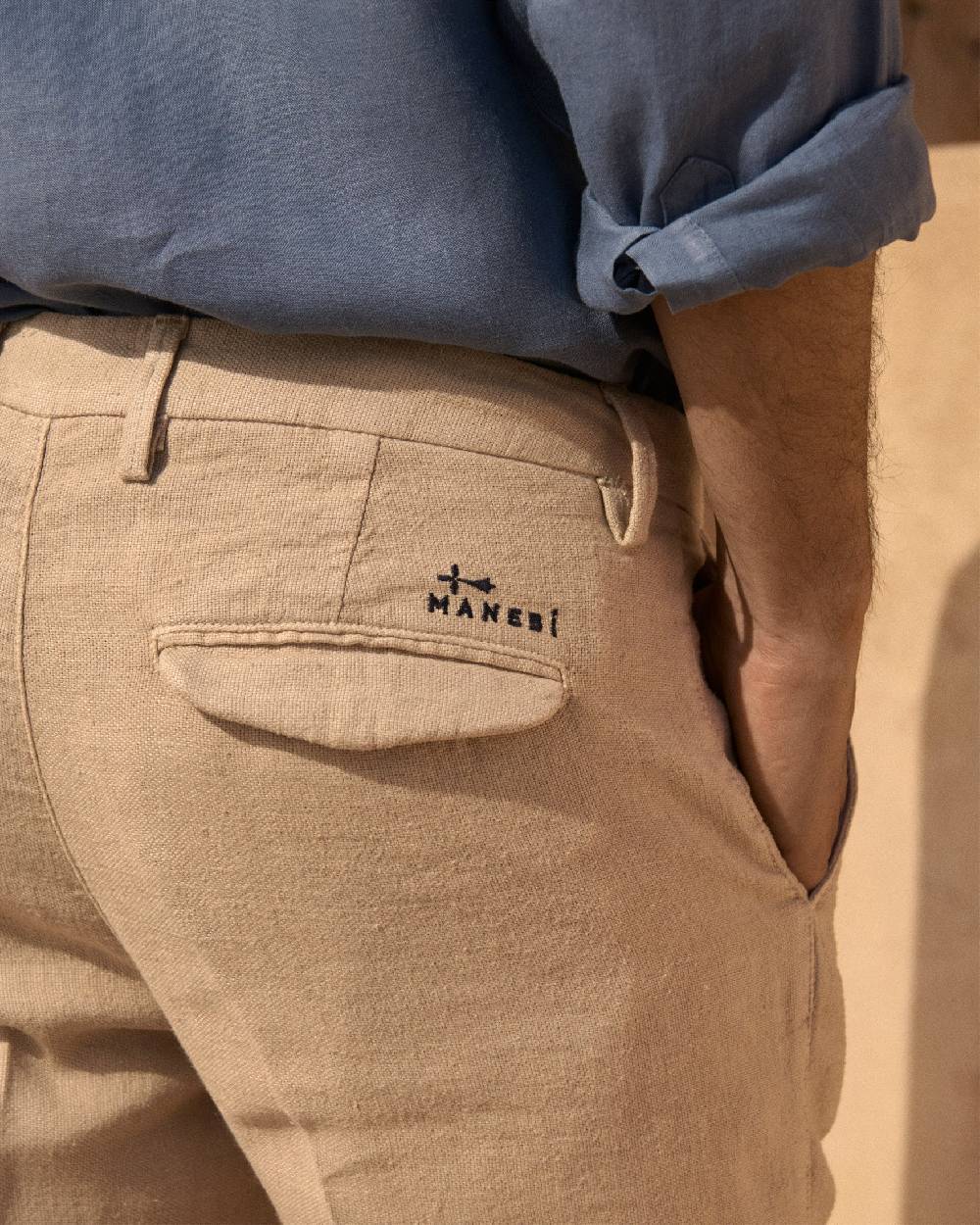 Manebí Woven Linen Milano Trousers - Kaki Beige