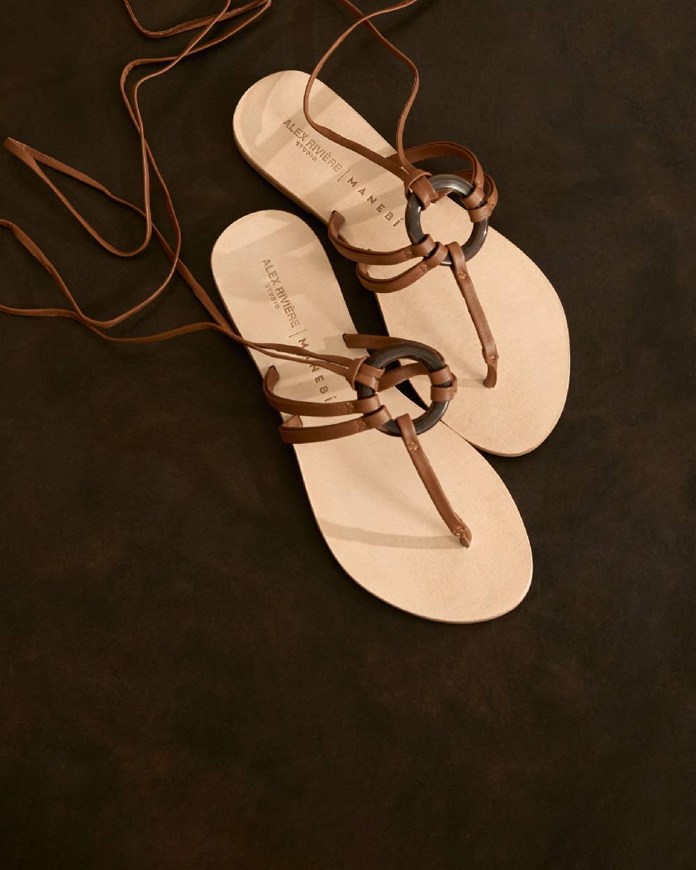 Manebí Mer Leather And Resin Lace-Up |Ring Sandals - Tan