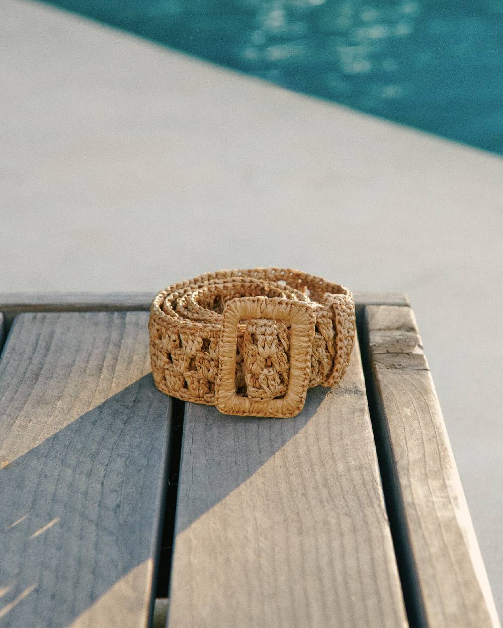 Manebí Natural Raffia Belt Weaving - Hamptons Square Buckle Tan