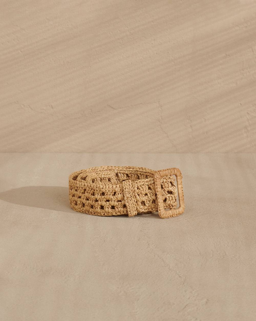 Manebí Natural Raffia Belt Weaving - Hamptons Square Buckle Tan