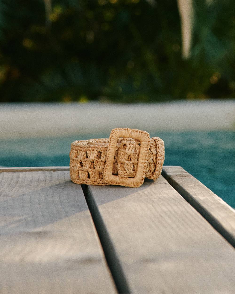 Manebí Natural Raffia Belt Weaving - Hamptons Square Buckle Tan