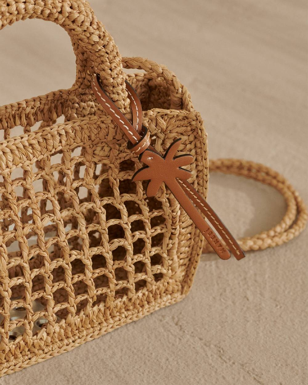 Manebí Natural Raffia Sunset|Bag Mini Net - Palm Leather Tag Tan