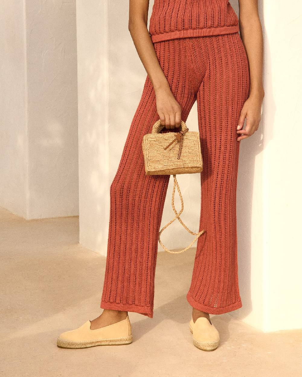 Manebí Natural Raffia Sunset Bag Mini - Palm Leather Tag - Tan