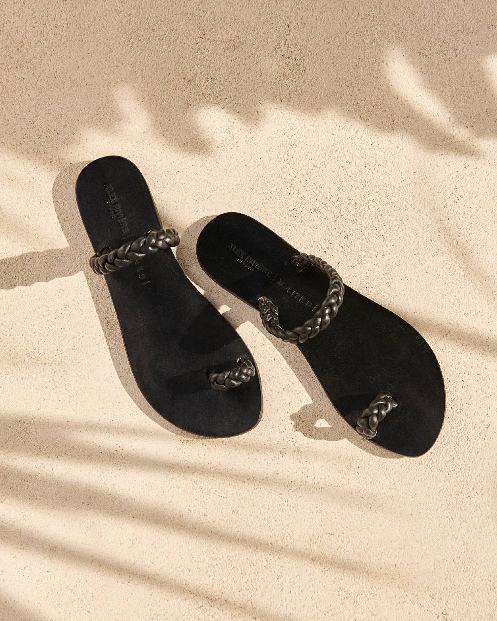 Manebí Olimpia Leather Sandals - Toe Ring Black Braids