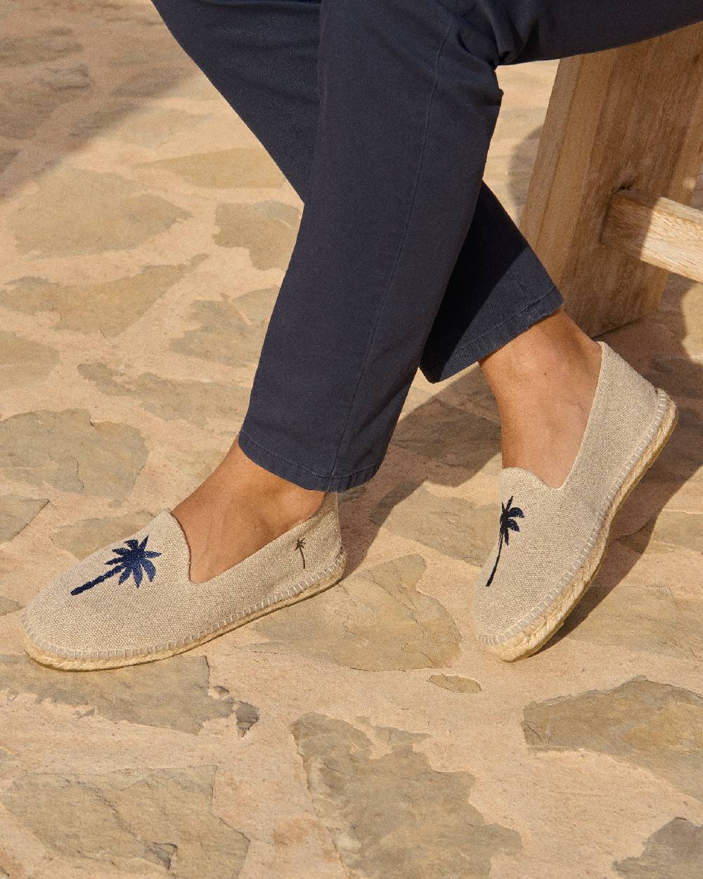 Manebí Organic Hemp With Embroidery Espadrilles - Palm Springs Natural + Navy Palm