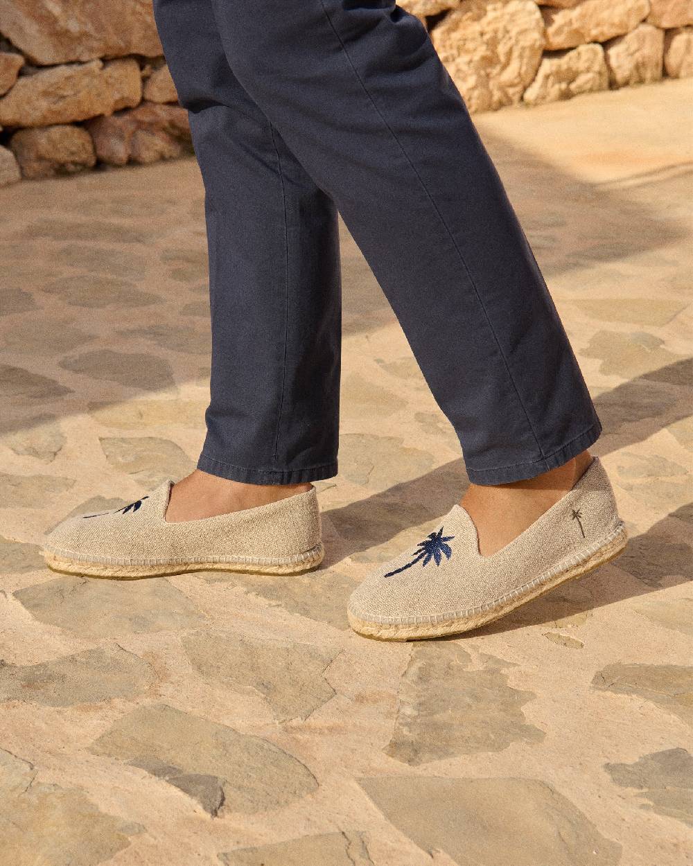 Manebí Organic Hemp With Embroidery Espadrilles - Palm Springs Natural + Navy Palm