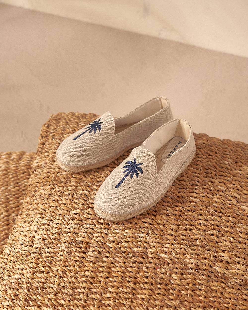 Manebí Organic Hemp With Embroidery Espadrilles - Palm Springs Natural + Navy Palm