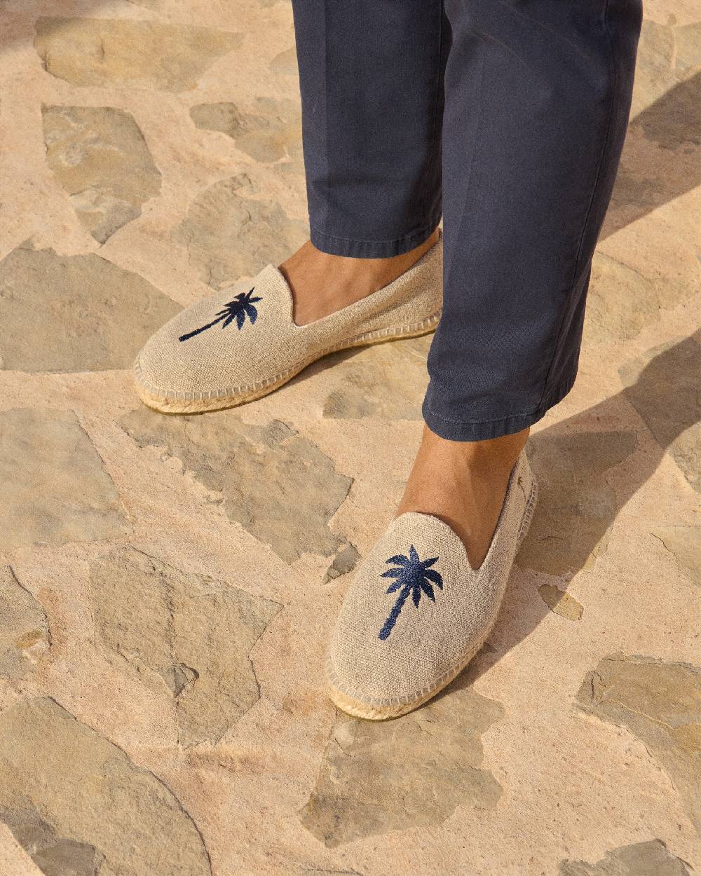 Manebí Organic Hemp With Embroidery Espadrilles - Palm Springs Natural + Navy Palm