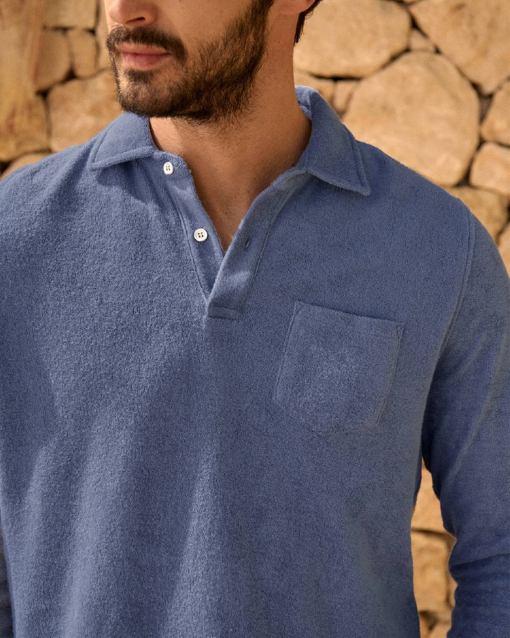 Manebí Organic Terry Cotton|Antonello Polo Shirt - Long Sleeve Petrole