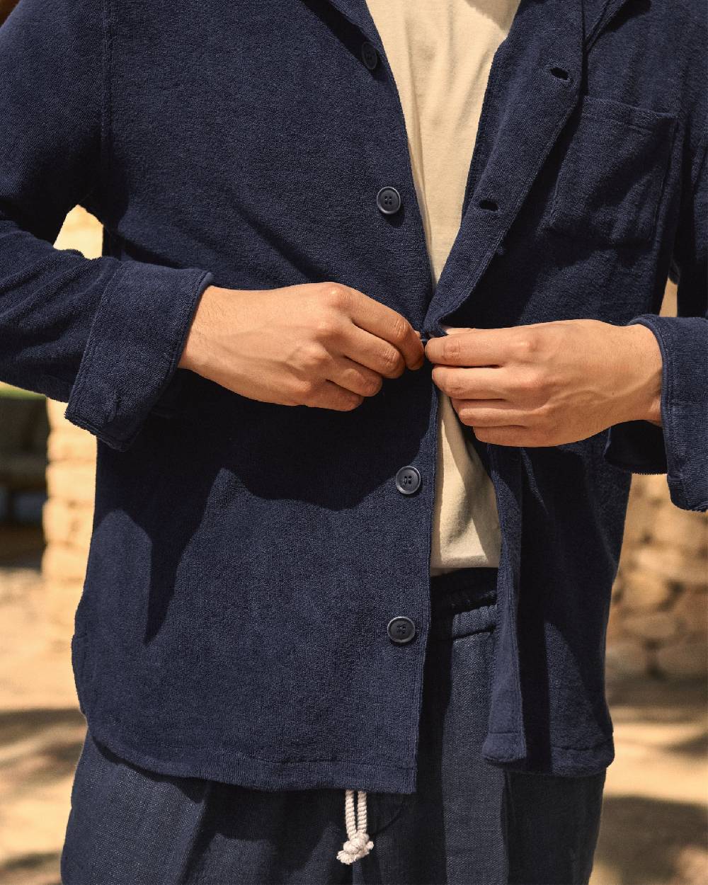 Manebí Organic Terry Cotton Nicolo Shirt - Long Sleeves Navy