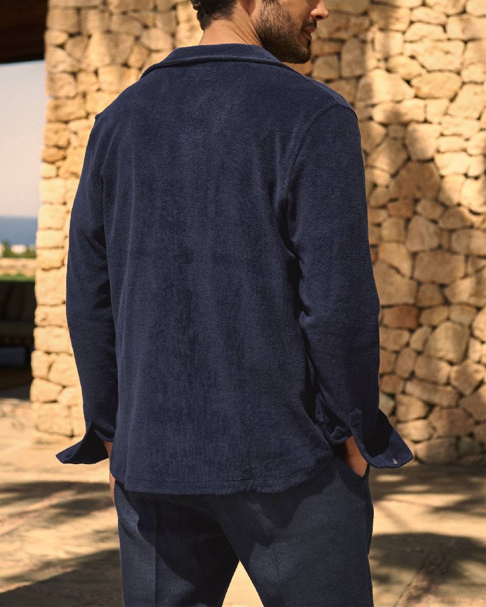 Manebí Organic Terry Cotton Nicolo Shirt - Long Sleeves Navy