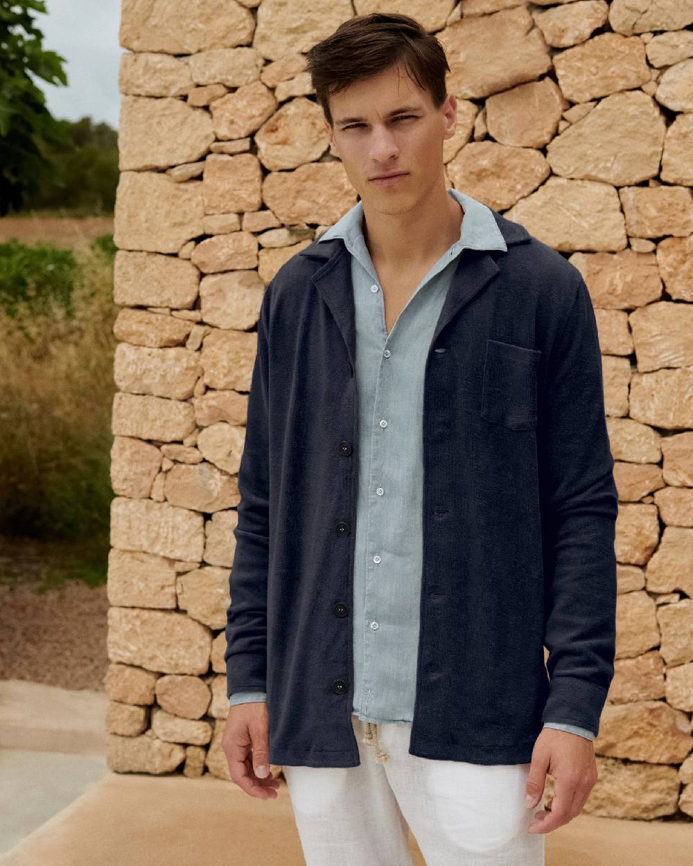 Manebí Organic Terry Cotton Nicolo Shirt - Long Sleeves Navy