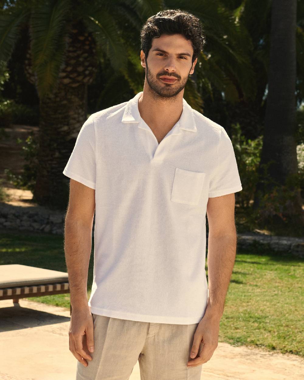 Manebí Organic Terry Cotton Olive Polo Shirt - Short Sleeves White