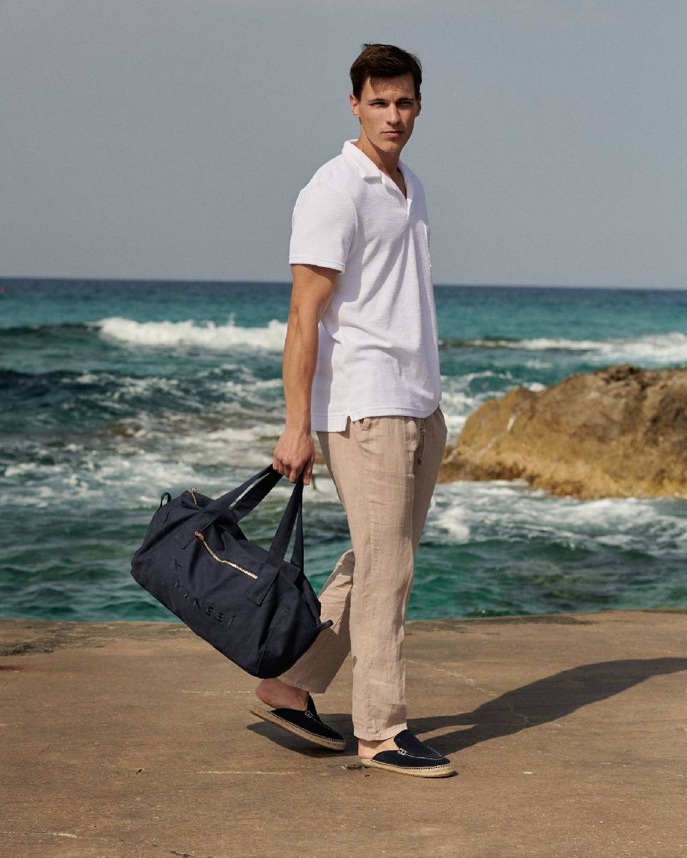 Manebí Organic Terry Cotton Olive Polo Shirt - Short Sleeves White