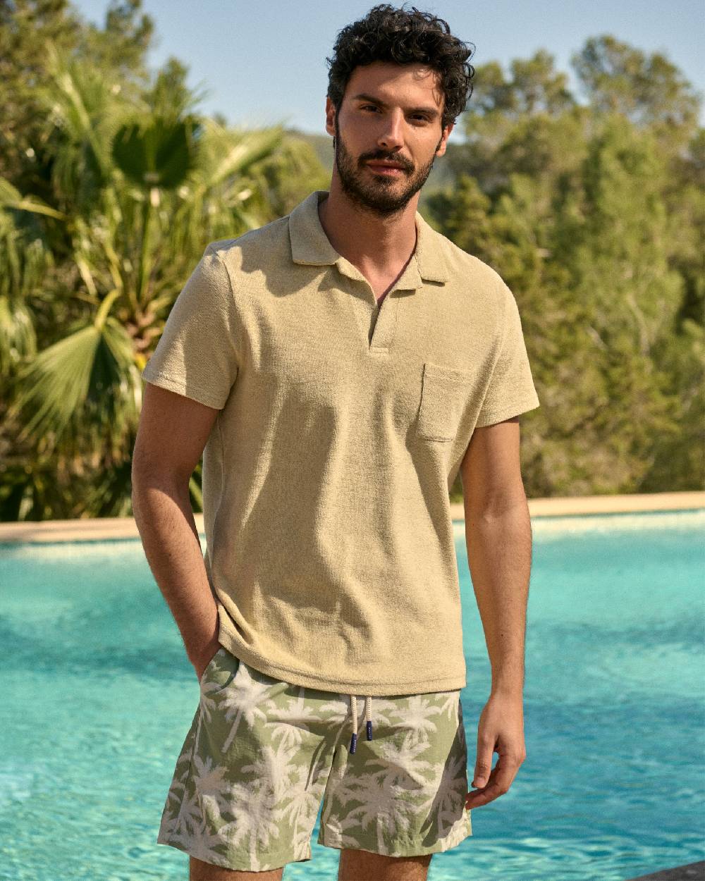 Manebí Organic Terry Cotton|Olive Polo Shirt - Short Sleeves Sand