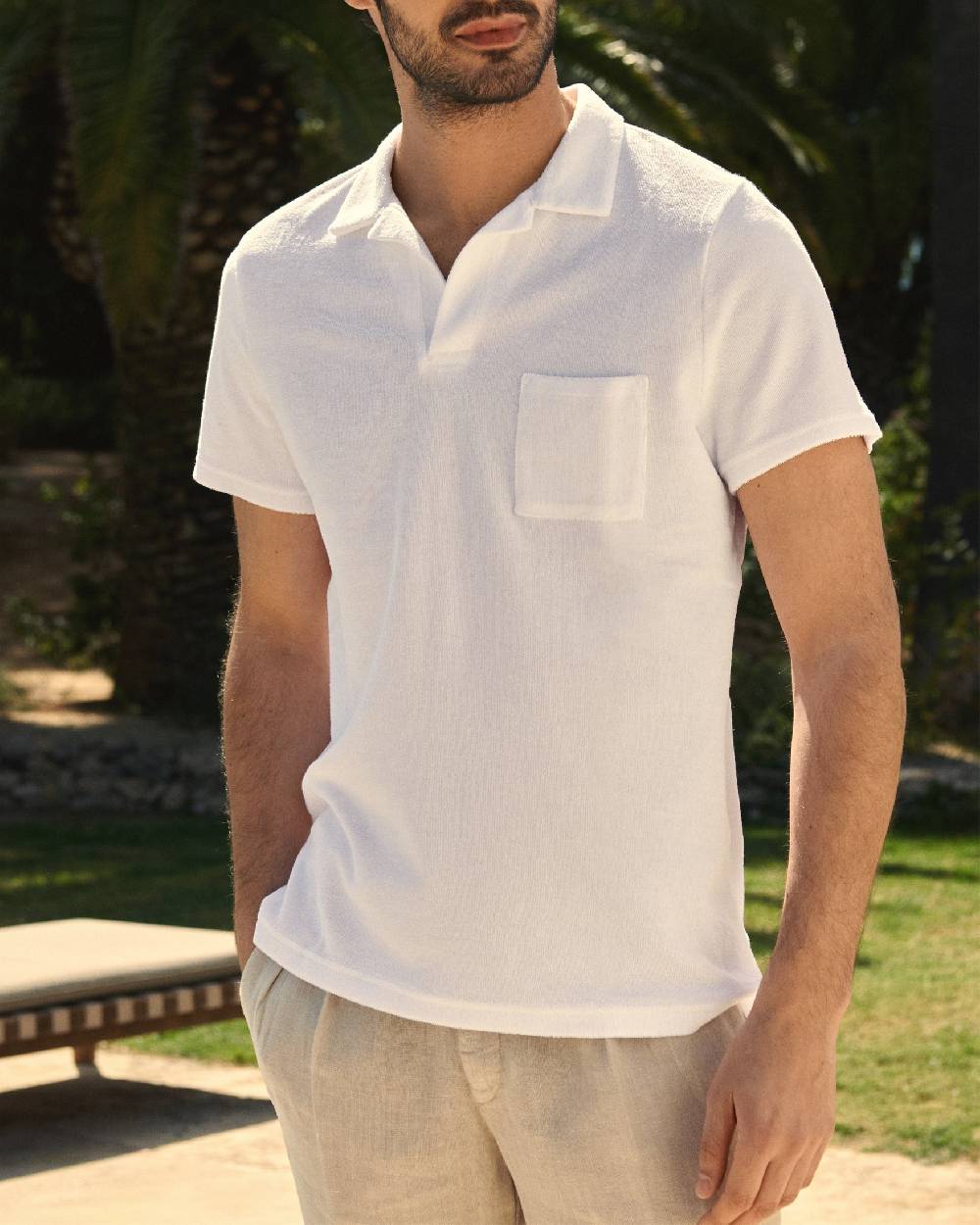 Manebí Organic Terry Cotton Olive Polo Shirt - Short Sleeves White