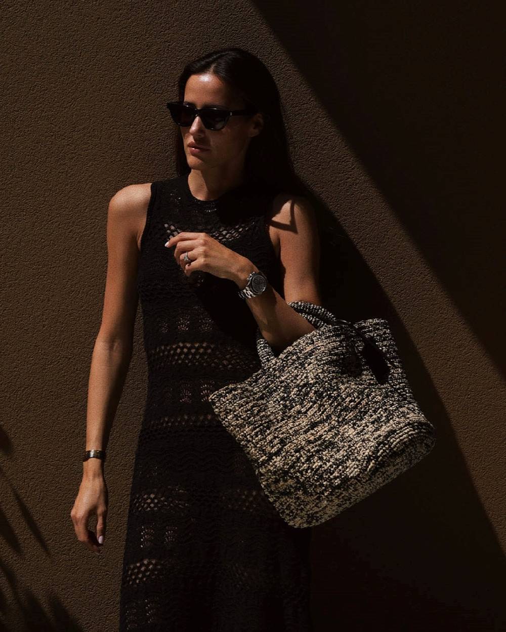 Manebí Panier Raffia Bag - Woven Raffia Natural And Black Melange