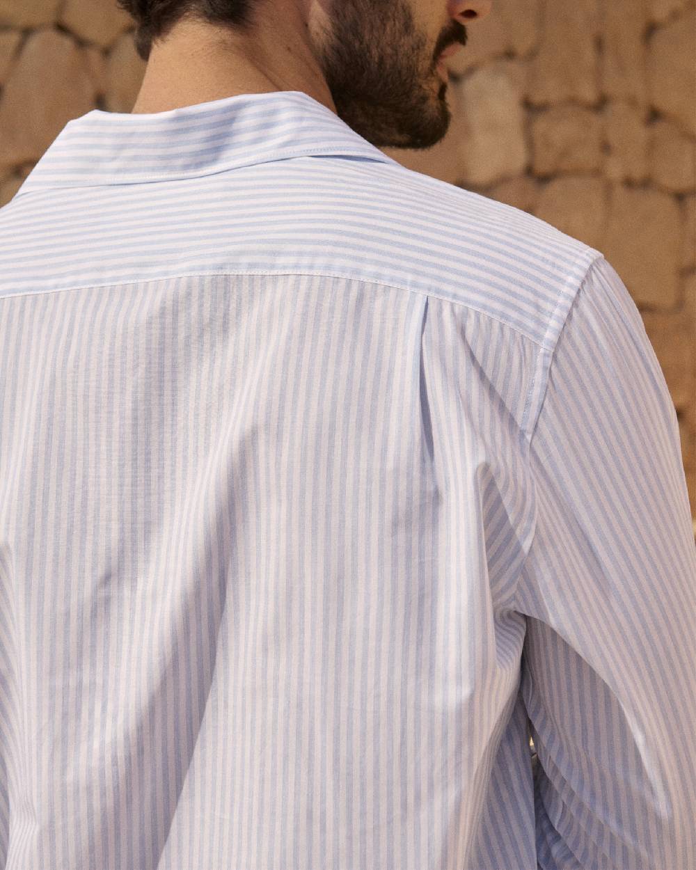 Manebí Poplin Nassau Polo Shirt - Light Blue \u0026 White Watercolor Stripes