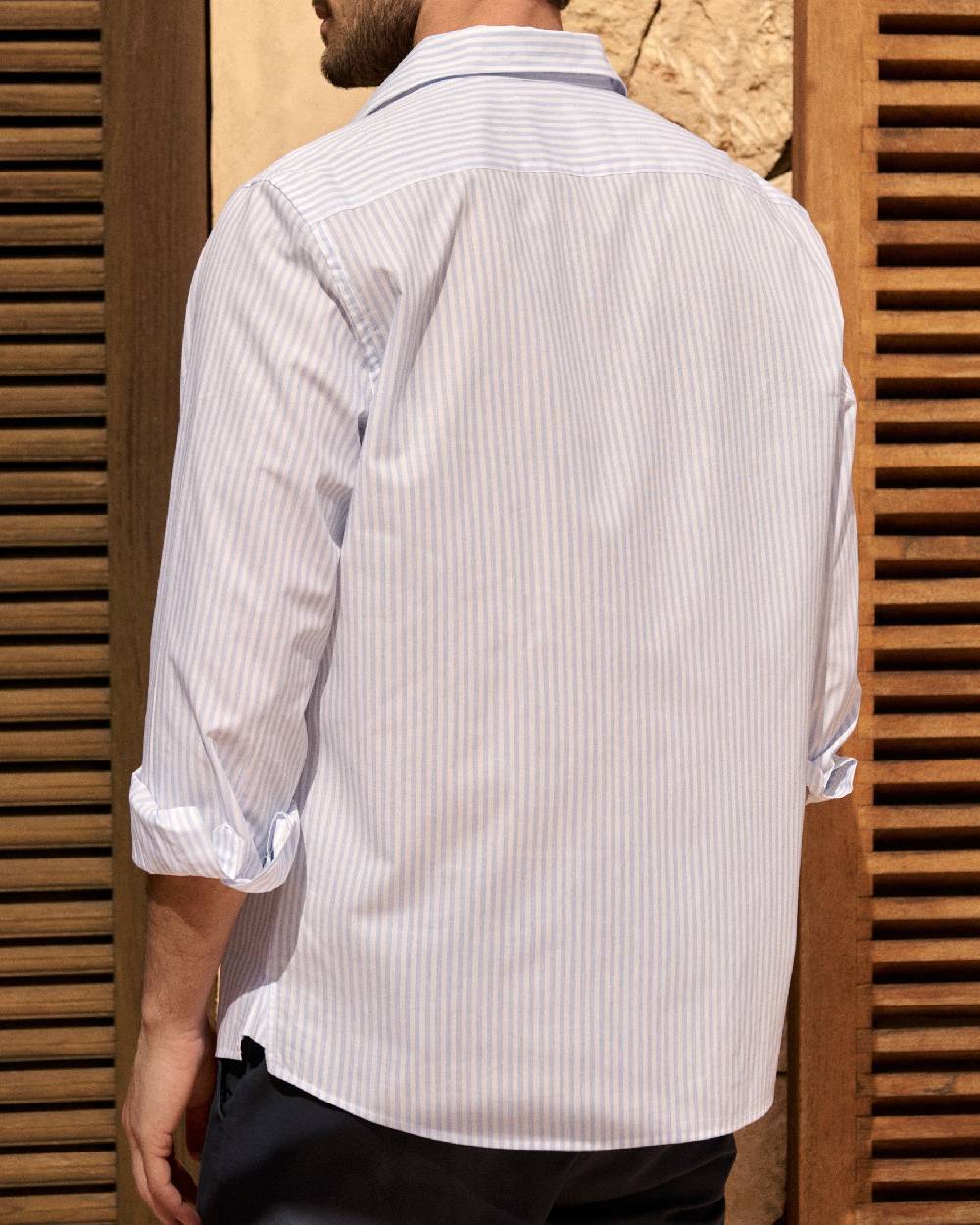 Manebí Poplin Panama Shirt - Light Blue \u0026 White Watercolor Stripes