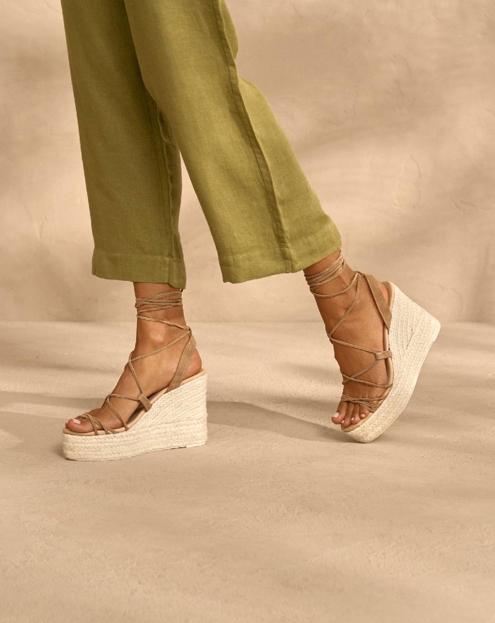 Manebí Portofino Soft Suede|Wedge Espadrilles - Lace-Up Tobacco