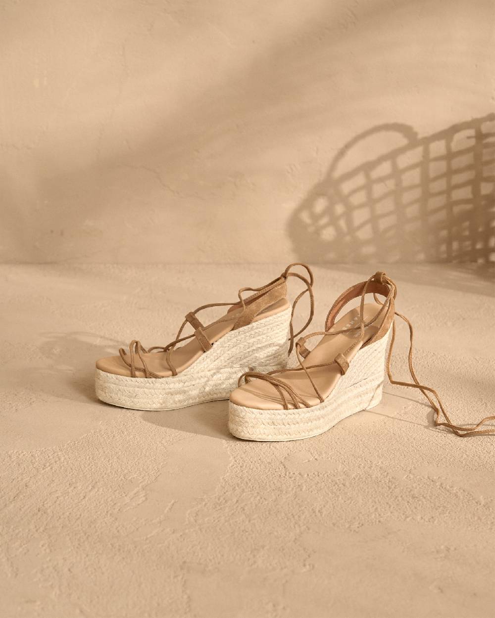 Manebí Portofino Soft Suede|Wedge Espadrilles - Lace-Up Tobacco