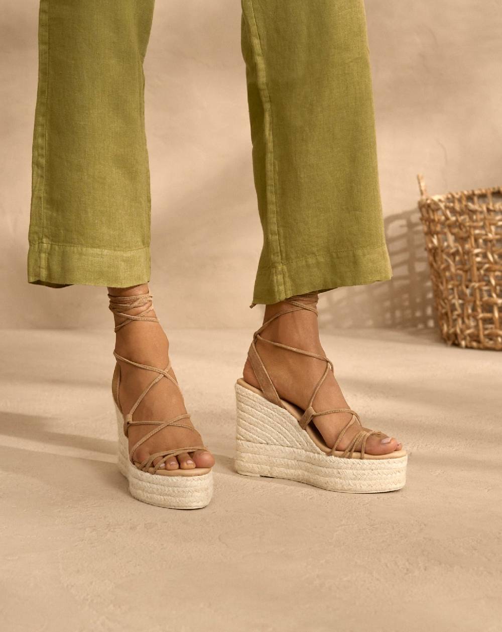 Manebí Portofino Soft Suede|Wedge Espadrilles - Lace-Up Tobacco