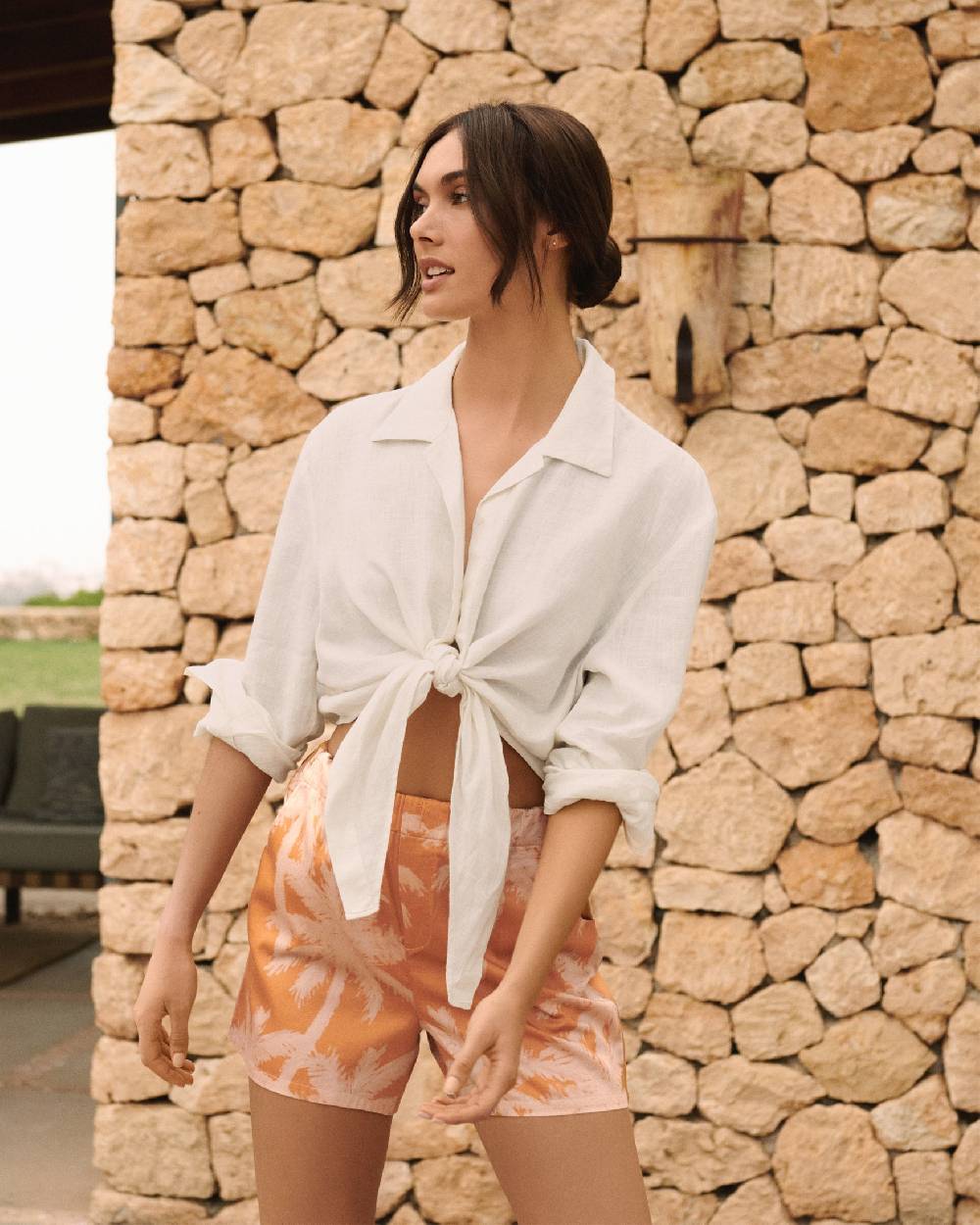 Manebí Printed Cotton|Bora Bora Shorts - Sunbaked \u0026 Cream Pink Maxi Palm