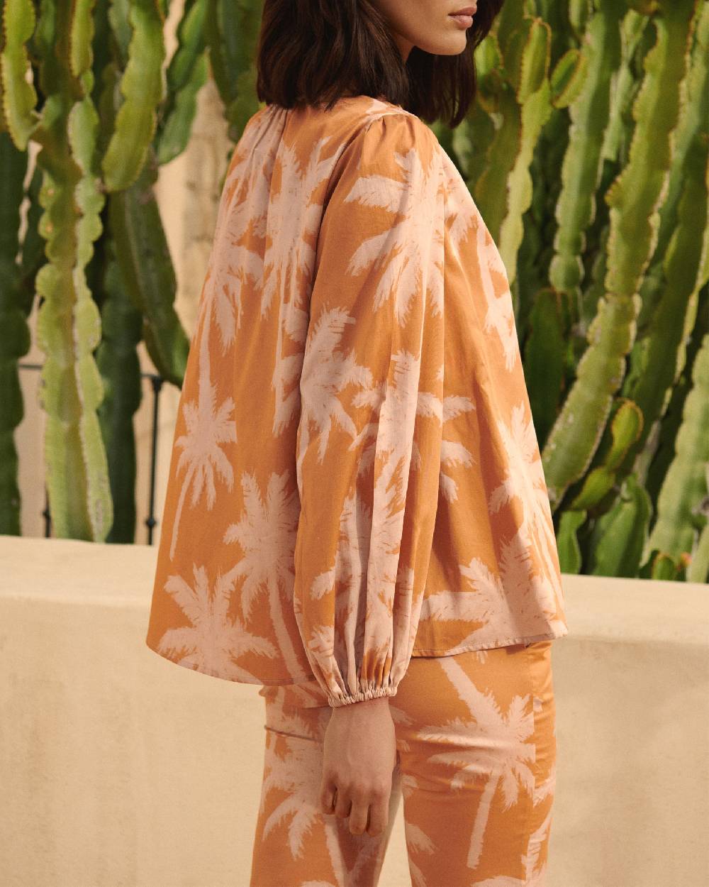 Manebí Printed Cotton Cancun Shirt - Sunbaked \u0026 Cream Pink Maxi Palm