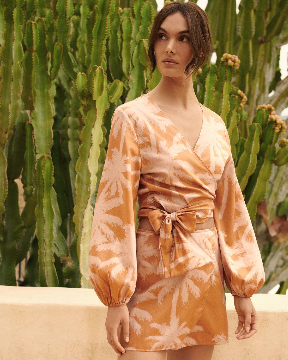 Manebí Printed Cotton Icara Top - Sunbaked \u0026 Cream Pink Maxi Palm