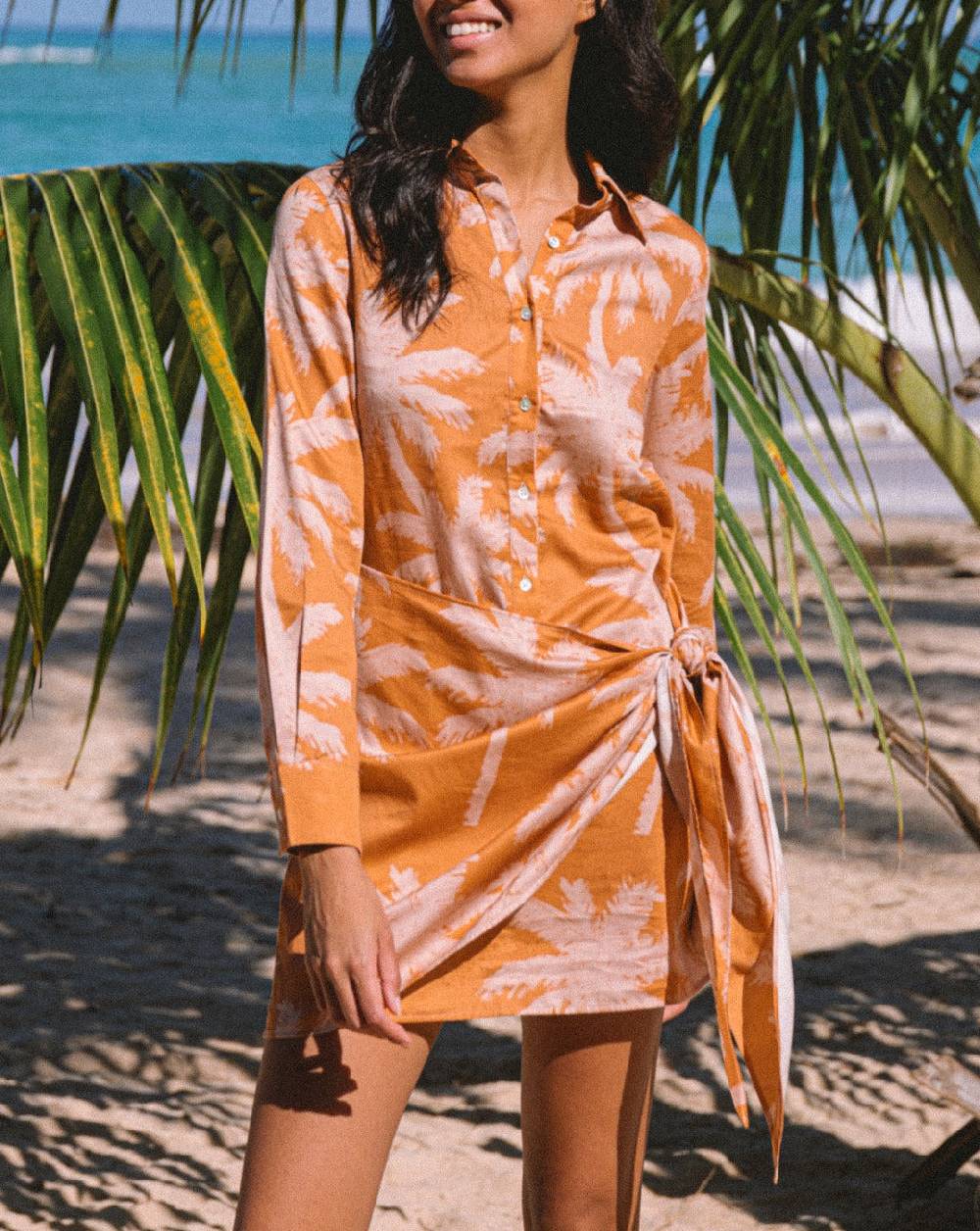 Manebí Printed Cotton San Jose Dress - Sunbaked \u0026 Cream Pink Maxi Palm