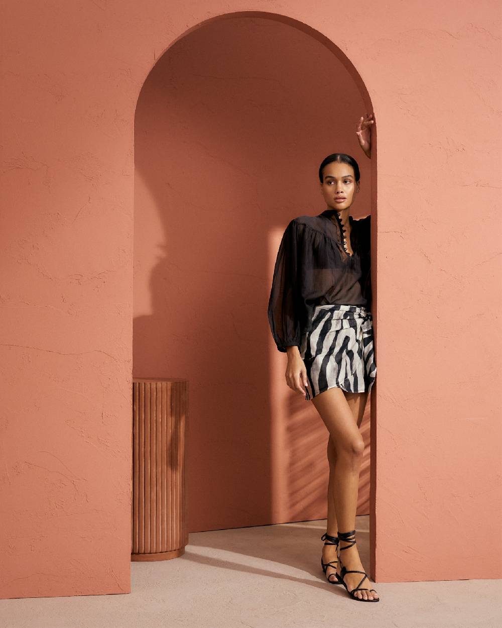 Manebí Printed Cotton Silk Voile|Fortaleza Skirt - Wraparound Design With Knot Black Off White Maxi Zebra