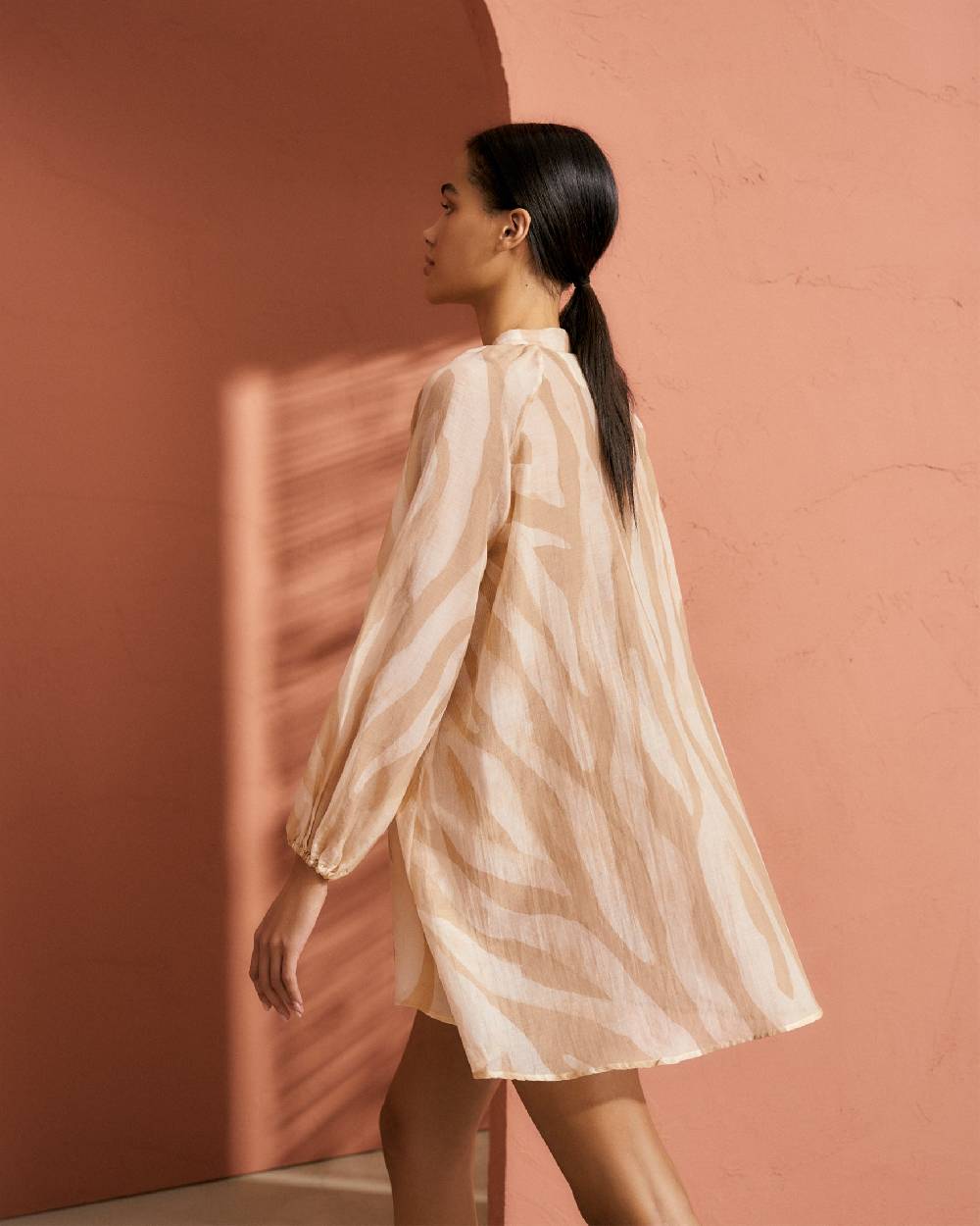 Manebí Printed Cotton Silk Voile|Ibiza Dress - Hand Braided Cord Beige Off White Maxi Zebra