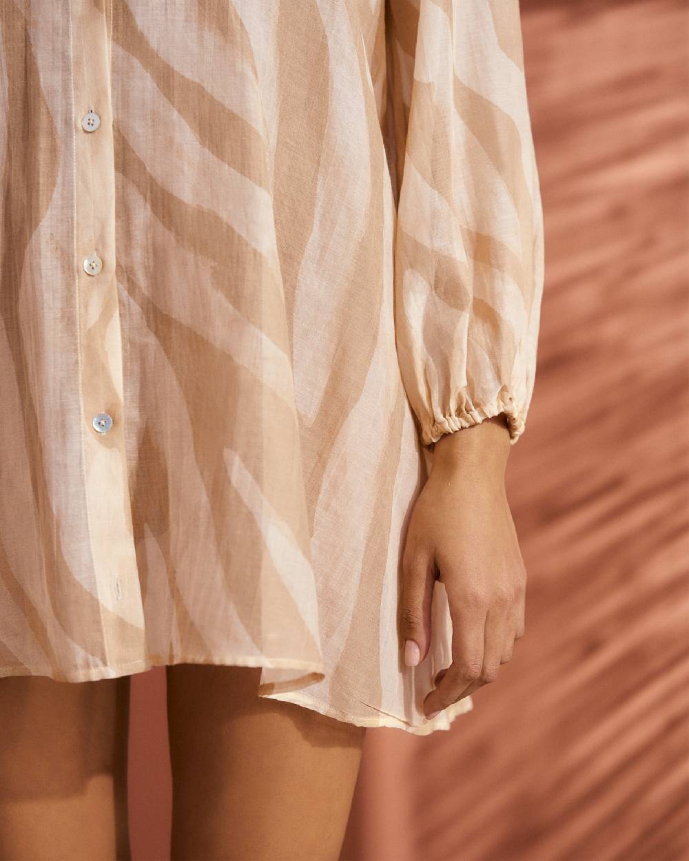 Manebí Printed Cotton Silk Voile|Ibiza Dress - Hand Braided Cord Beige Off White Maxi Zebra