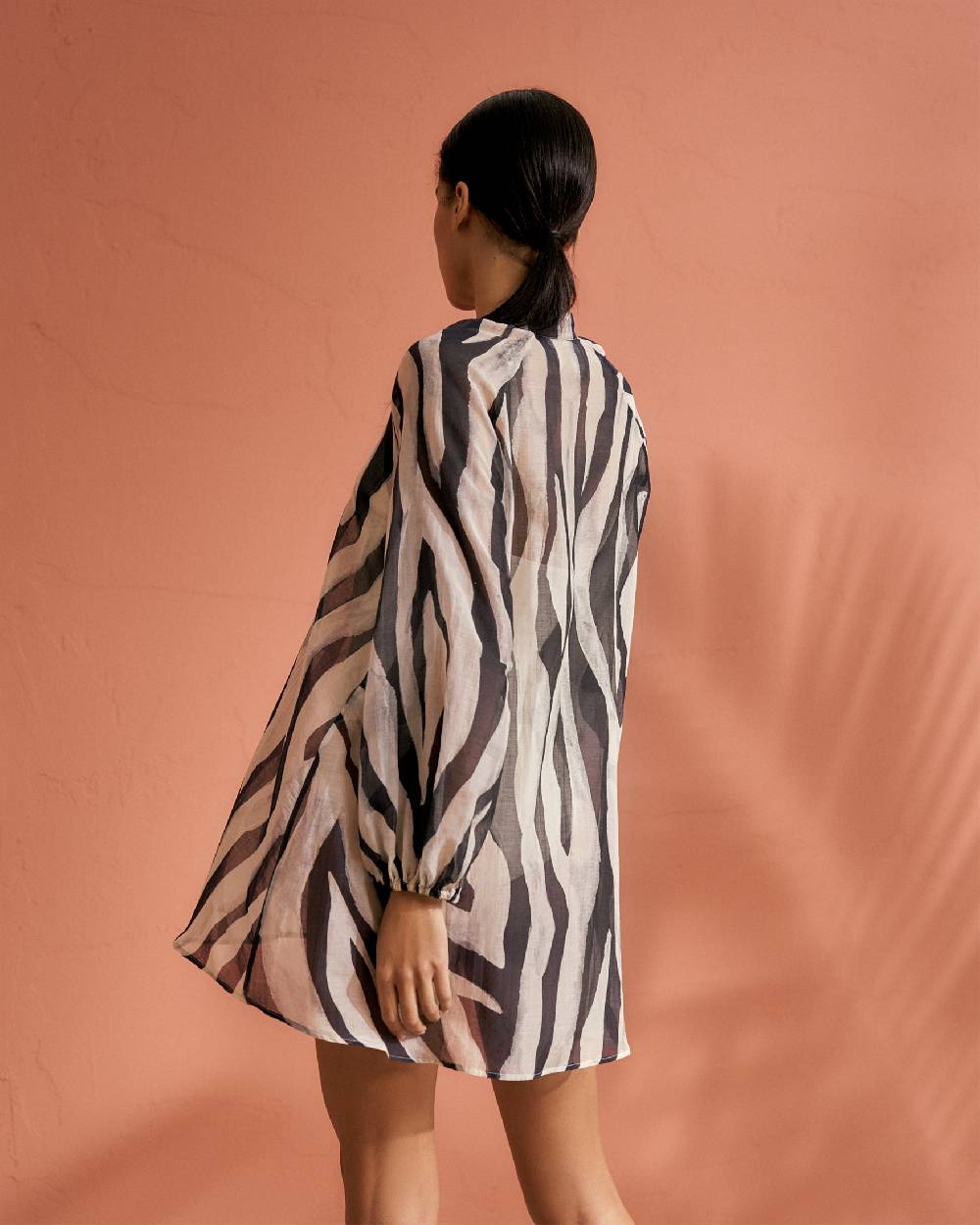 Manebí Printed Cotton Silk Voile|Ibiza Dress - Hand Braided Cord Black Off White Maxi Zebra