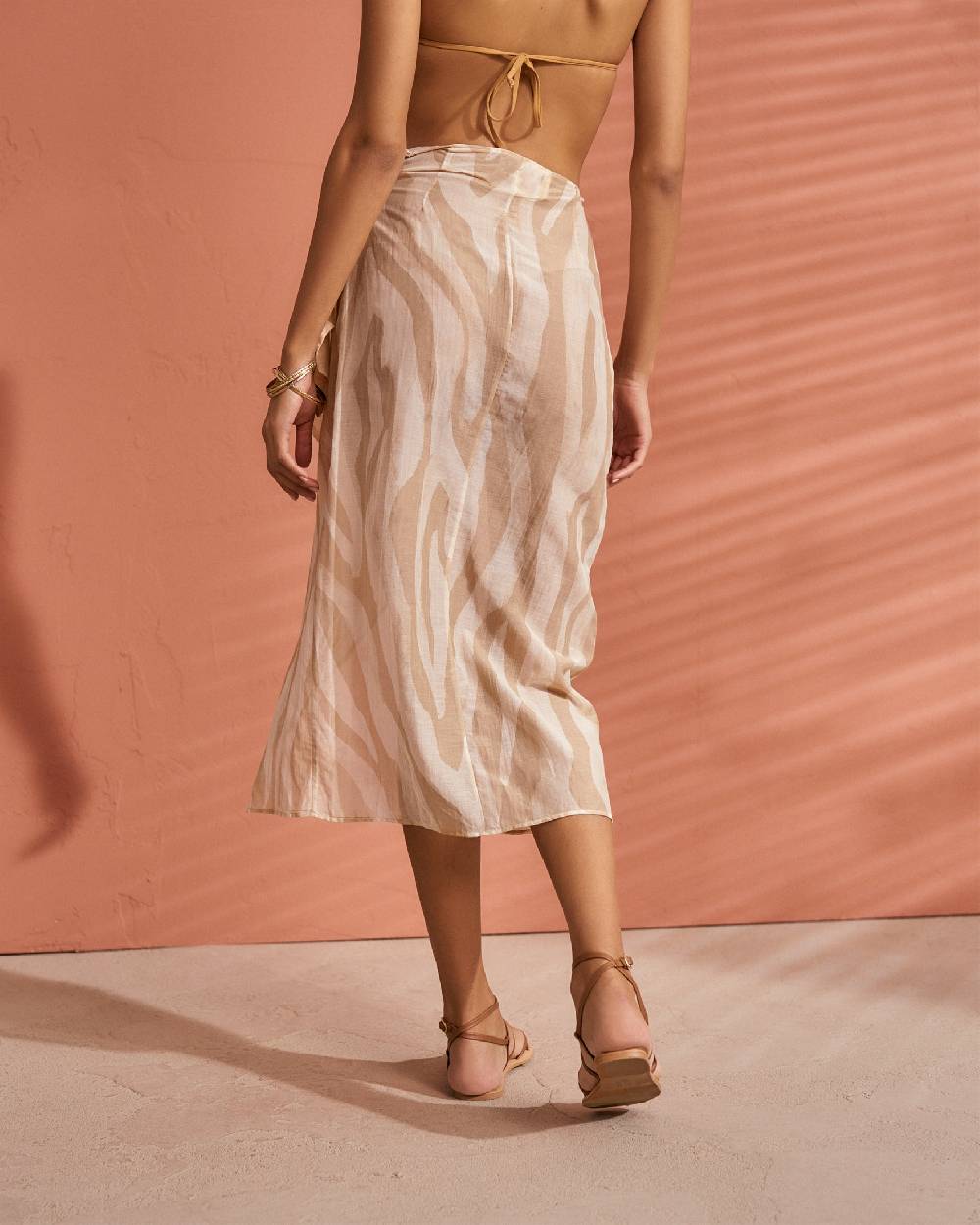 Manebí Printed Cotton Silk Voile|Lecois Skirt - Wraparound Design With Knot Black Off White Maxi Zebra