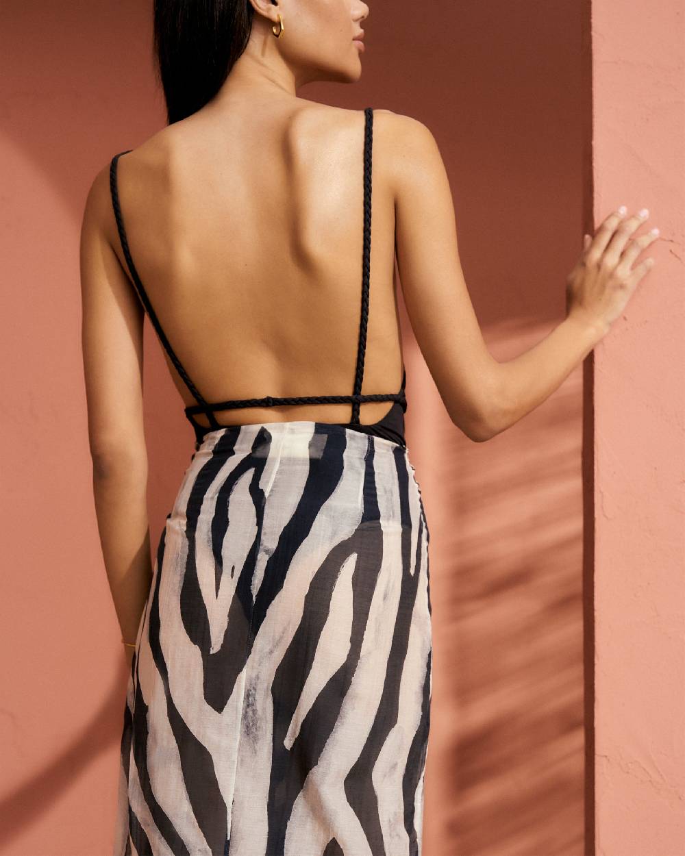Manebí Printed Cotton Silk Voile|Lencois Skirt - Wraparound Design With Knot Black Off White Maxi Zebra