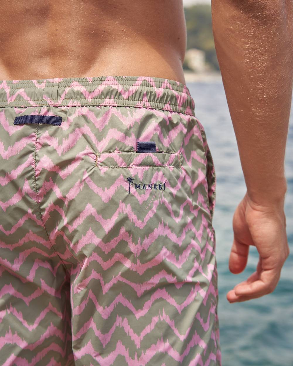 Manebí Printed Ethnic Zig Zag Swim Shorts - Recycled Ultra Light Antique Rose Ethnic Zig Zag