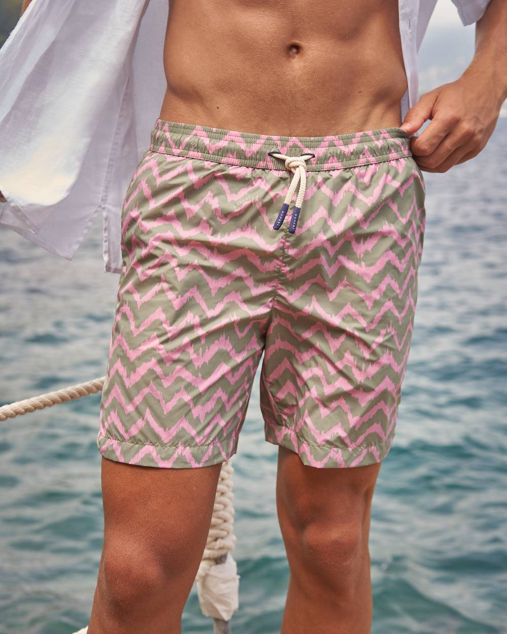 Manebí Printed Ethnic Zig Zag Swim Shorts - Recycled Ultra Light Antique Rose Ethnic Zig Zag