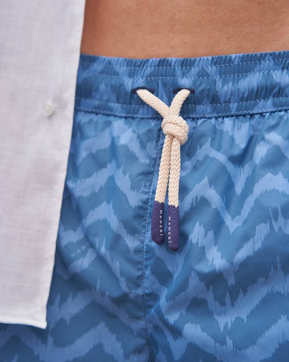 Manebí Printed Ethnic Zig Zag Swim Shorts - Recycled Ultra Light Indigo Navy Ethnic Zig Zag