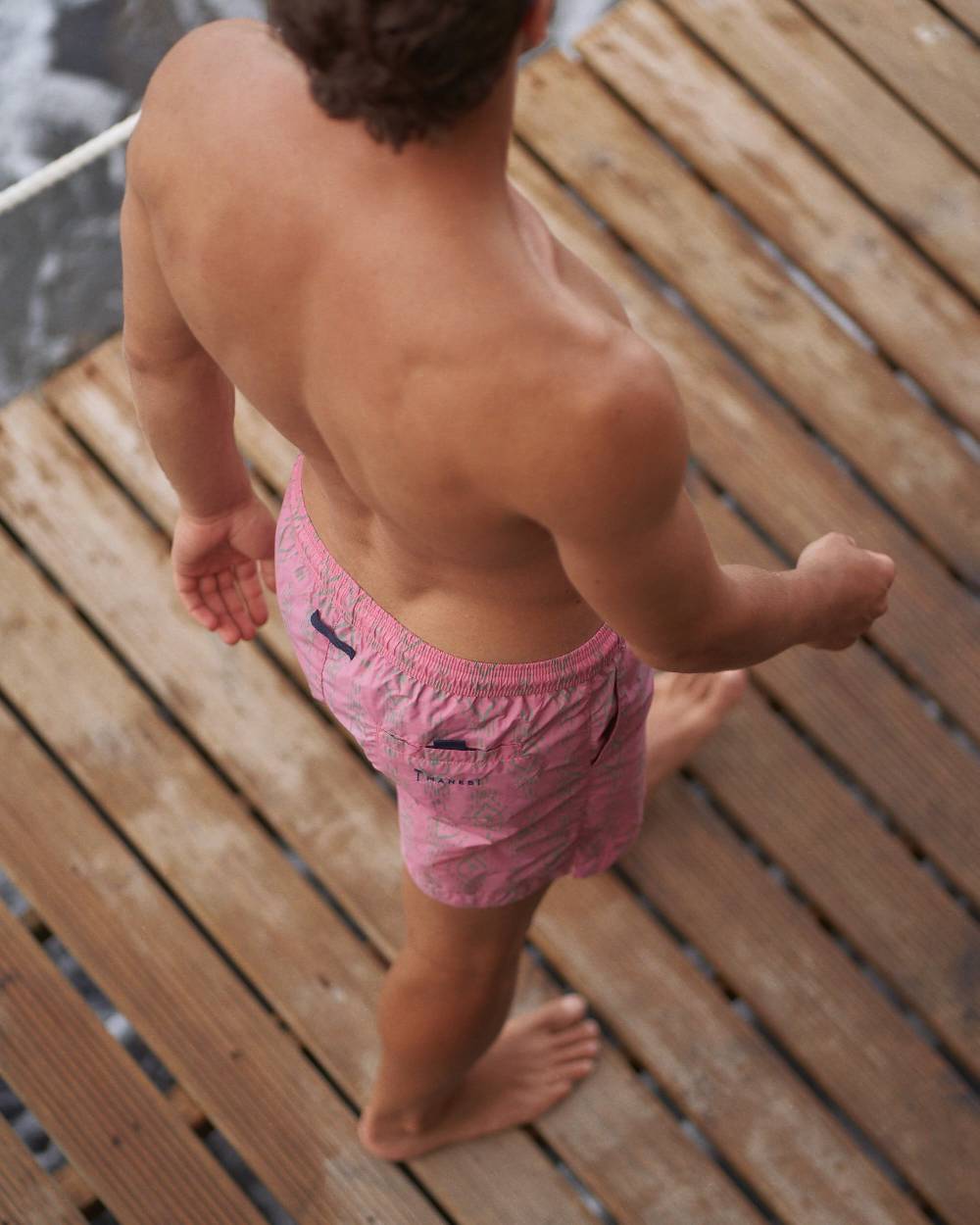 Manebí Printed Ikat With Palm Swim Shorts - Recycled Ultra Light Antique Rose Kaki Ikat W Palm