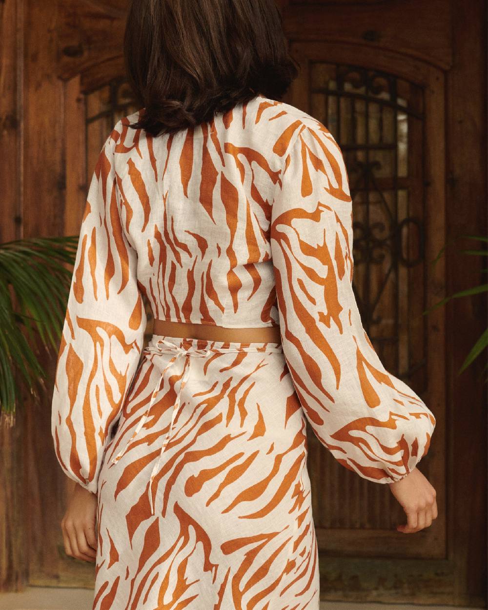 Manebí Printed Linen Antigua Top - Eggnog \u0026 Orange Rust Zebra