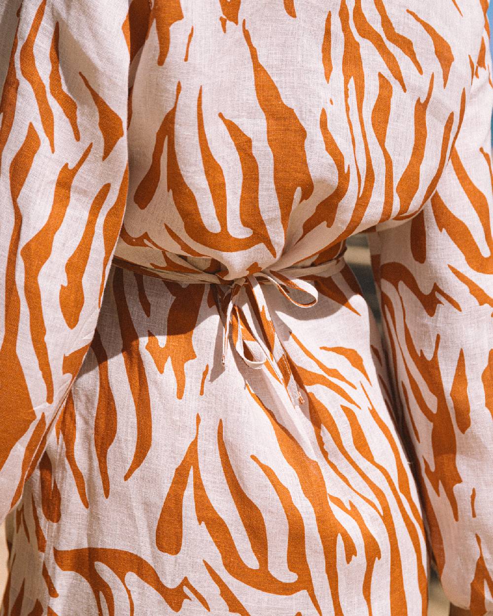 Manebí Printed Linen Caracas Dress - Eggnog \u0026 Orange Rust Zebra