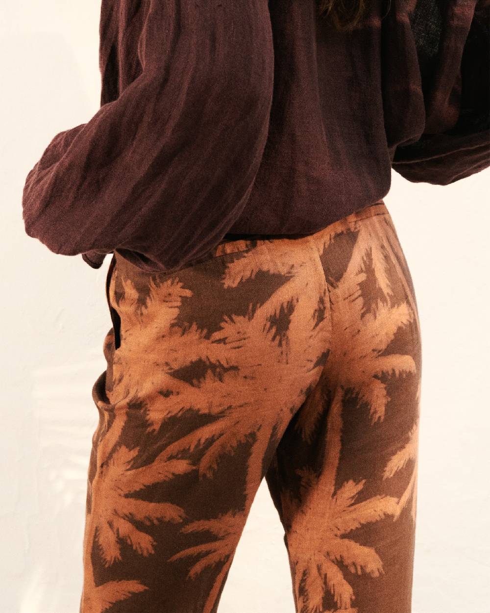 Manebí Printed Linen|Salamanca Trousers - Cocoa \u0026 Orange Rust Maxi Palm