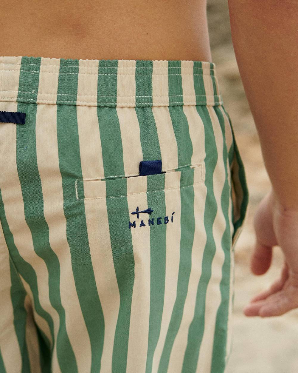 Manebí Printed Macro Stripes Swim Shorts - Kaki Green Macro Stripes