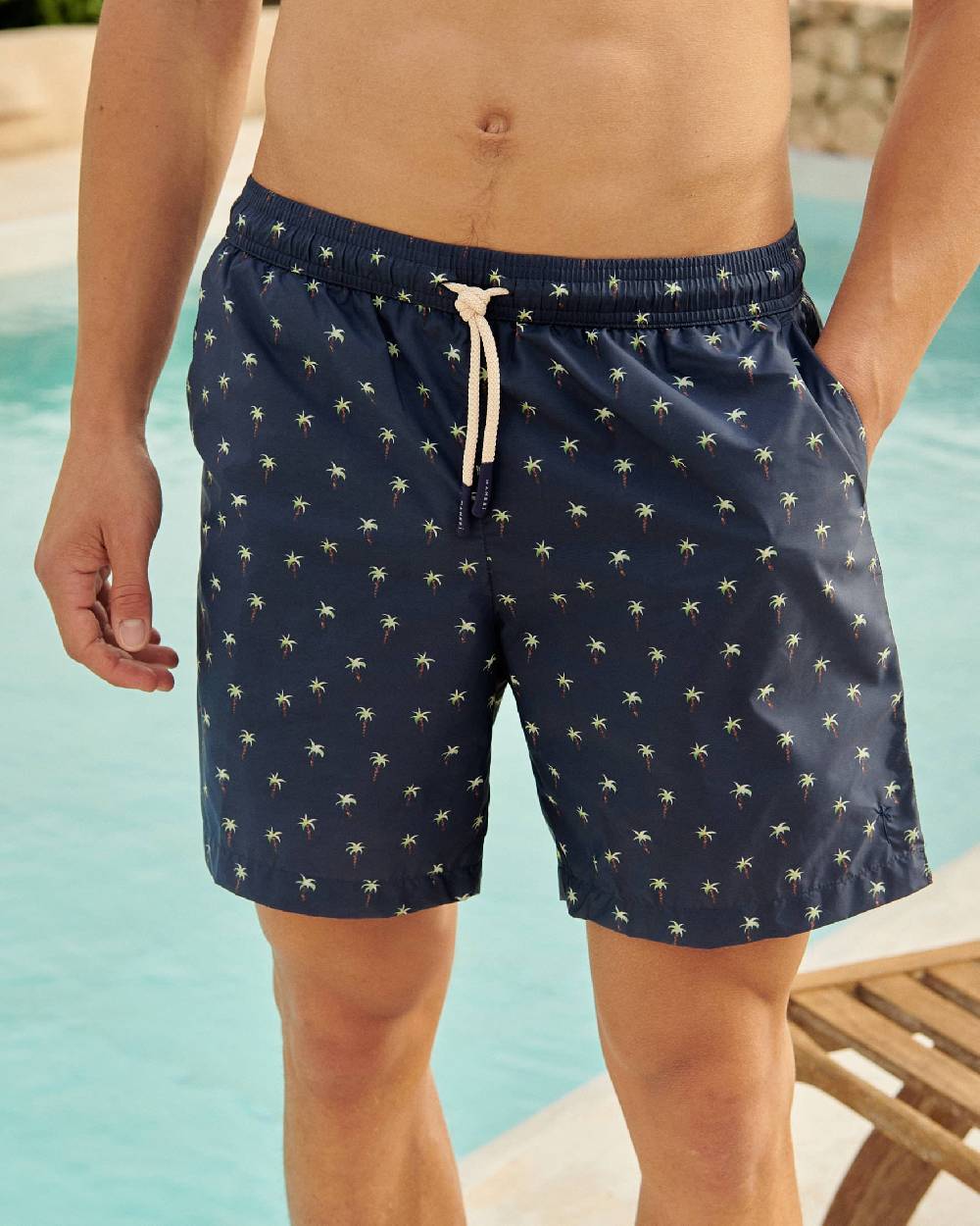 Manebí Printed Palms Swim Shorts - Recycled Ultra Light Blue Palms Watercolors