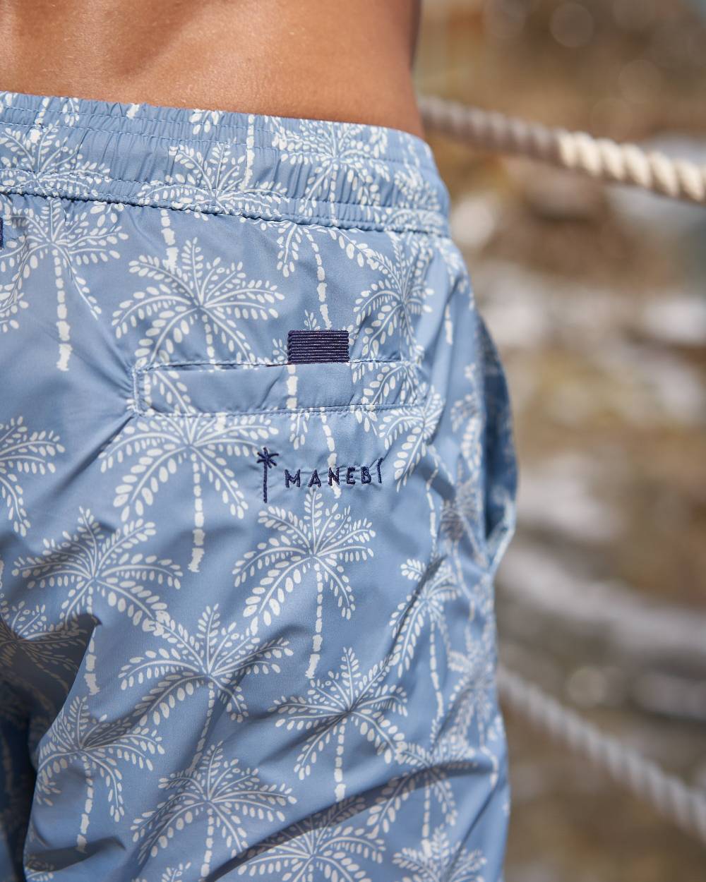 Manebí Printed Palms Swim Shorts - Recycled Ultra Light Indigo W White Palms