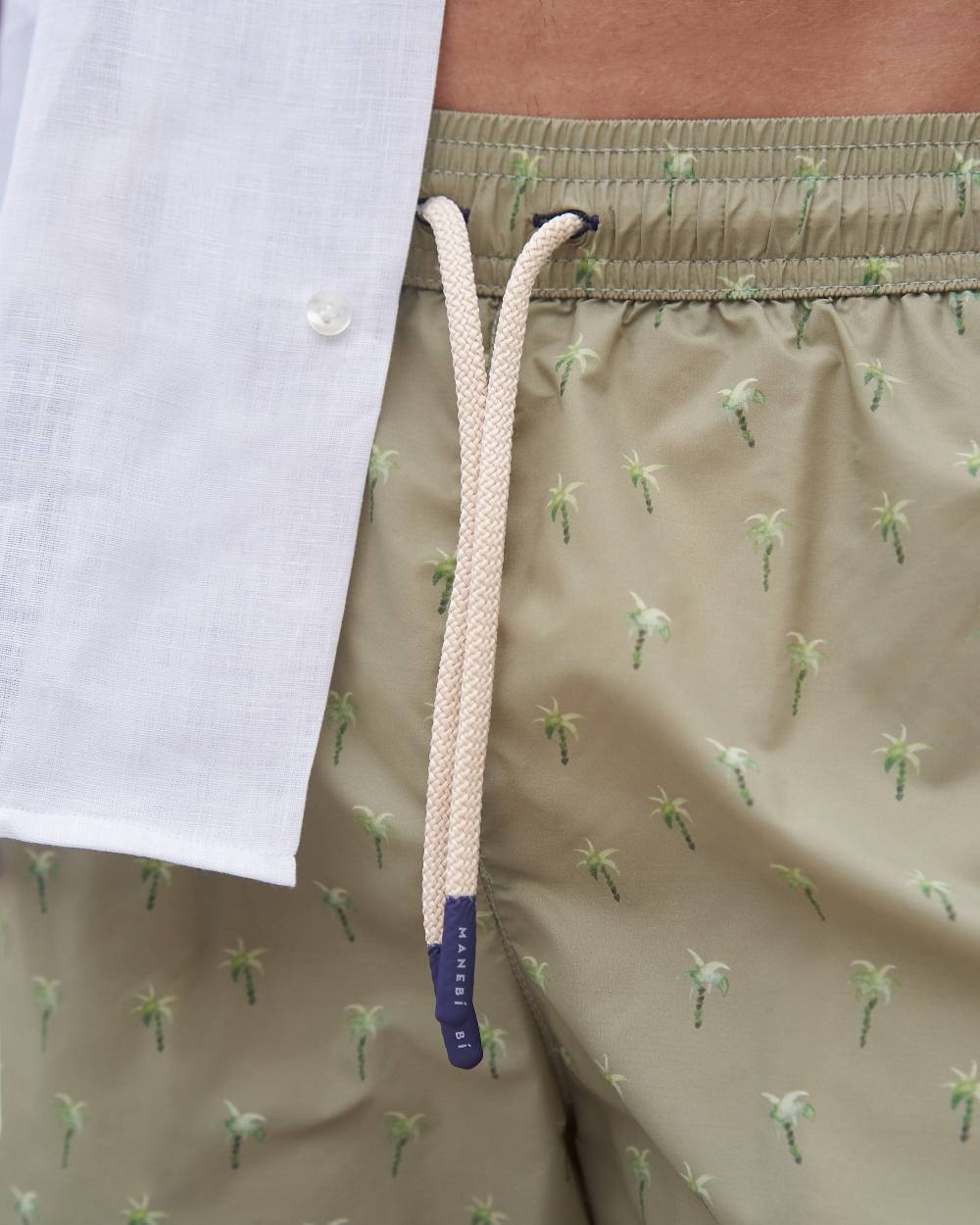 Manebí Printed Palms Swim Shorts - Recycled Ultra Light Sage Palms Watercolors