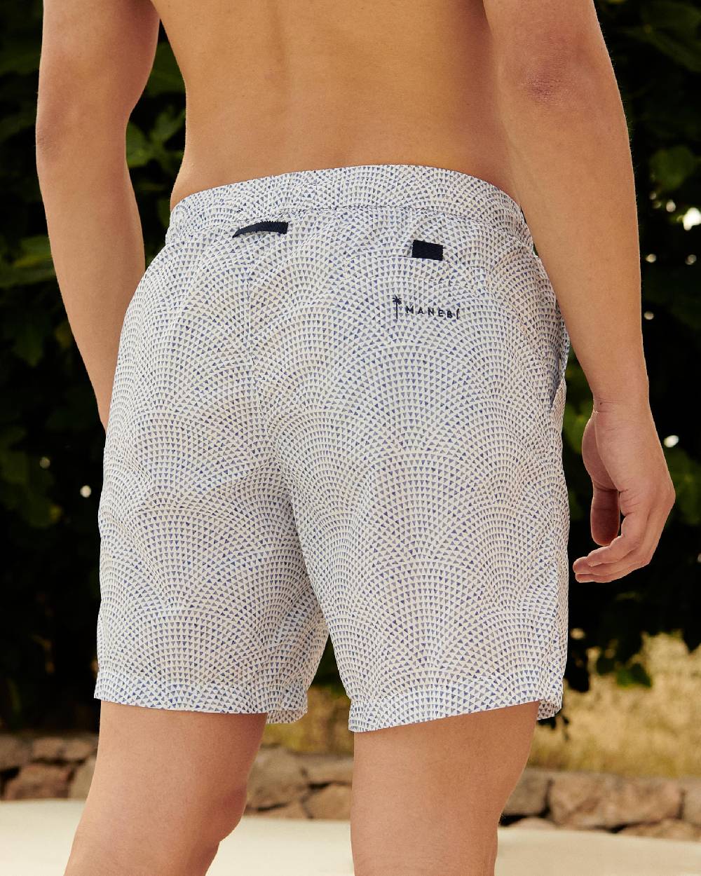 Manebí Printed Radial Triangles Swim Shorts - Recycled Ultra Light White \u0026 Triangles