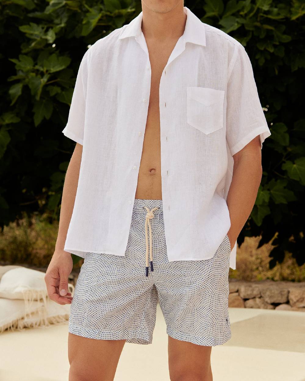 Manebí Printed Radial Triangles Swim Shorts - Recycled Ultra Light White \u0026 Triangles